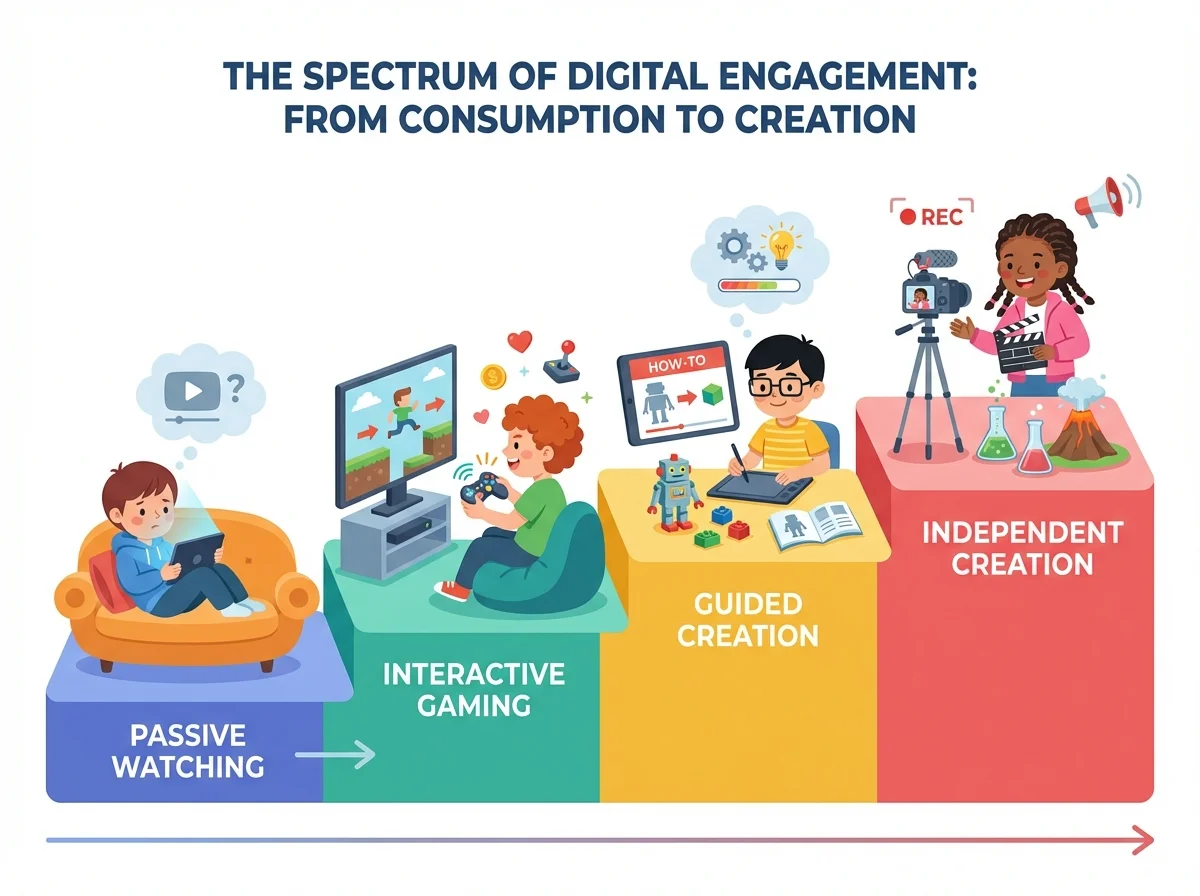 Screen time spectrum from consumption to creation for kids