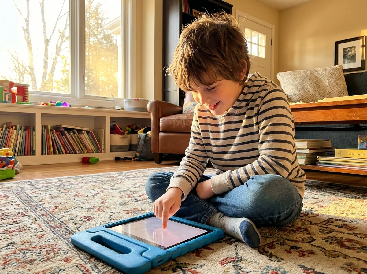 Child effortlessly engaging with screen showing why screens have zero friction