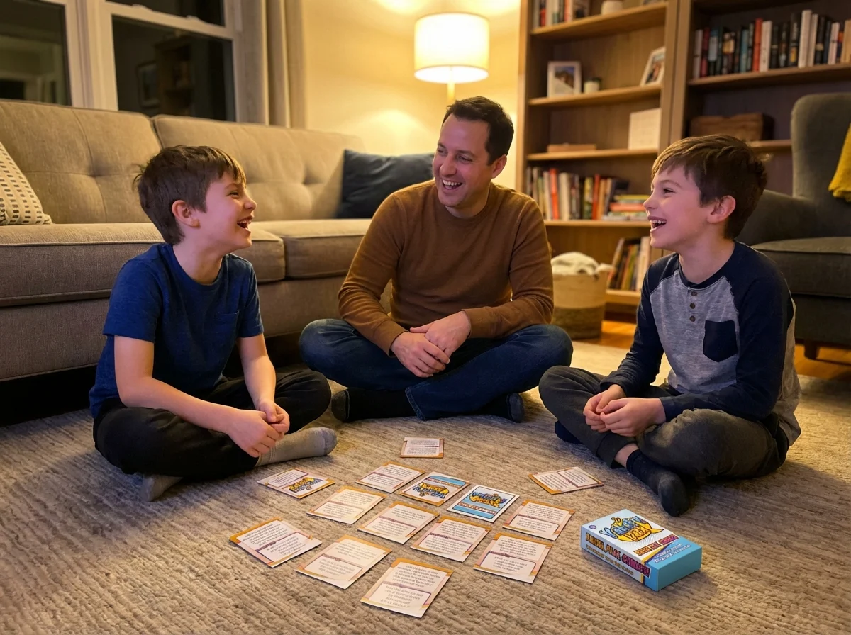Family using Yakety Pack conversation cards as screen time alternative